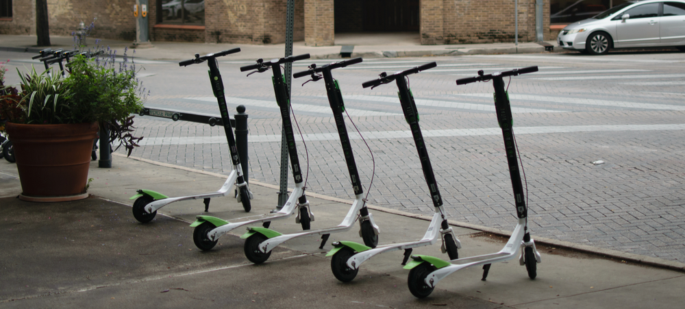 dockless scooter accidents scooters in a line