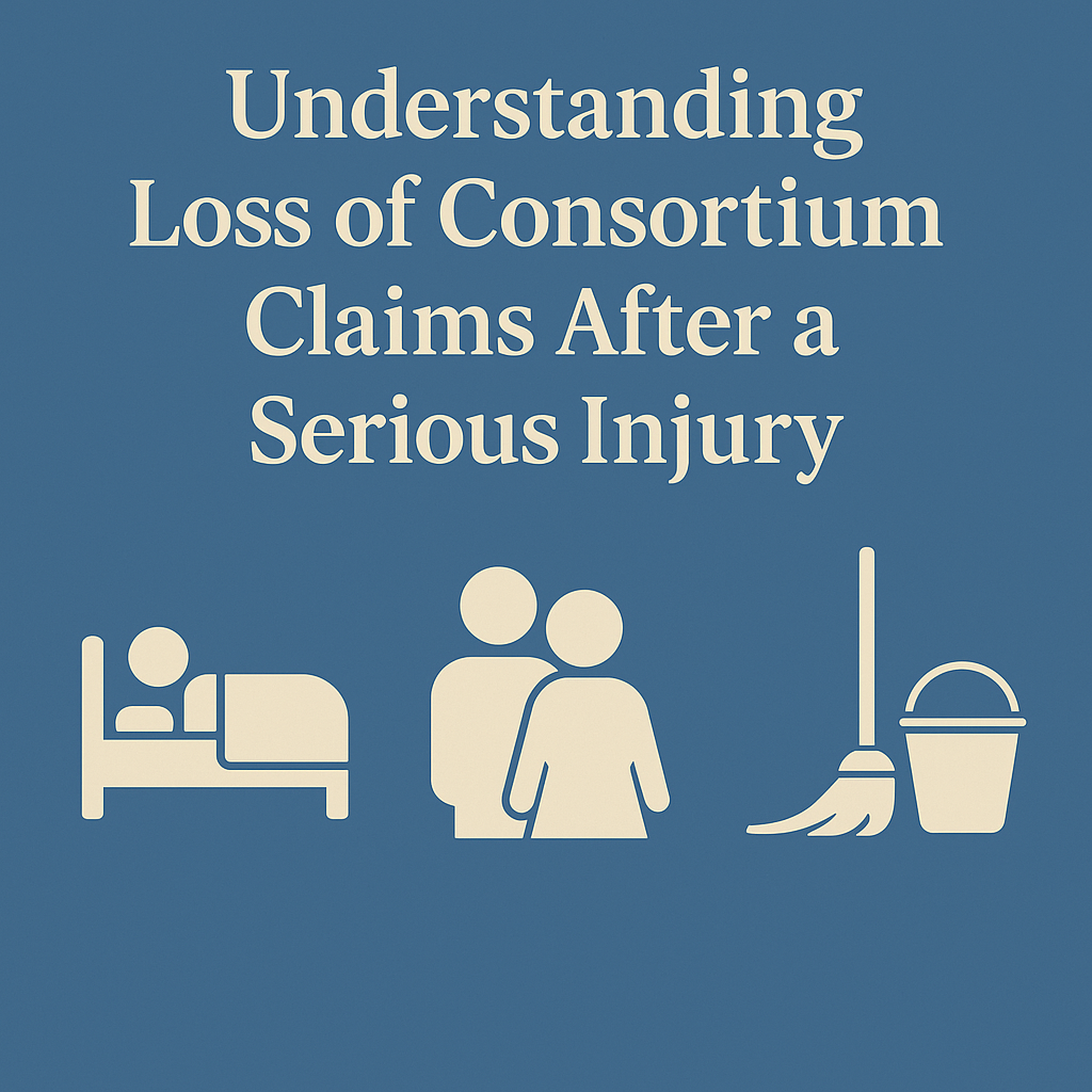 2D infographic illustrating loss of consortium after a serious injury with icons for rest, companionship, and household chores